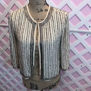 Forever 21 Cream Sequined Clasp Jacket
